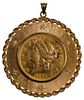 1888-S $20 Liberty Head Gold Coin in 14k Yellow Gold and Diamond Pendant