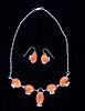 Navajo Sterling & Spiny Oyster Necklace & Earrings