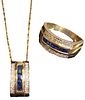 14K Gold & Sapphire Necklace and Ring 