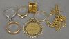 Seven piece lot of gold including 14K gold four rings and two pendants (total weight 16 grams) plus 18K chain (5.4 grams), to