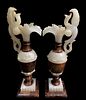 A Pair Of Chinese Figural Alabaster Ewers