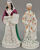 Pair of Paris Porcelain figural scent bottles of a man and woman circa 1850, Asian man holding a scroll indistinctly inscribe