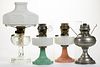 ASSORTED KEROSENE STAND LAMPS, LOT OF FOUR