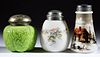 ASSORTED OPAQUE GLASS SUGAR SHAKERS, LOT OF THREE,