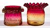ASSORTED AMBERINA DIAMOND-QUILT TOOTHPICK HOLDERS, LOT OF TWO,