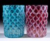 RIBBED OPAL LATTICE TUMBLERS, LOT OF TWO, 