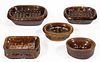 AMERICAN ROCKINGHAM-GLAZE POTTERY SOAP DISHES, LOT OF FIVE