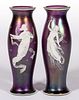 MARY GREGORY (SO-CALLED) IRIDESCENT ART GLASS PAIR OF VASES,