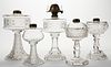 ASSORTED DAISY AND BUTTON KEROSENE STAND LAMPS, LOT OF FIVE,