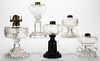 ASSORTED FINDLAY GLASS KEROSENE LAMPS, LOT OF FIVE,