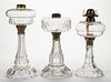 ASSORTED GLASS KEROSENE BANQUET LAMPS, LOT OF THREE,