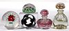 ASSORTED GLASS PAPERWEIGHT ARTICLES, LOT OF FIVE,