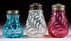 ASSORTED OPALESCENT GLASS SALT AND PEPPER SHAKERS, LOT OF THREE,