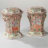 Pair of Rose Medallion Porcelain Bough Pots and Covers