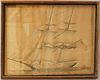 Framed Colored Pencil on Paper Portrait of an American Sailing Vessel