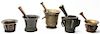 * Five Bronze Mortar and Pestle Sets, 16TH CENTURY AND LATER, Height of tallest 5 1/2 inches.