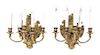 A Pair of Neoclassical Style Gilt Bronze Five-Light Sconces, Height 15 1/4 inches.