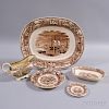Five Brown Transfer-decorated Historical Staffordshire "American Marine" Table Items