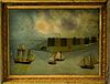 Framed Primitive Oil on Board Depiction of Fort Independence