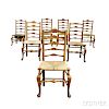 Assembled Set of Seven Country Cherry Ladder-back Chairs