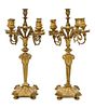A Pair of Neoclassical Gilt Bronze Five-Light Candelabra, Height 24 inches.