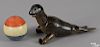 Schoenhut painted wood seal with glass eyes and a ball, 8 1/2'' l.