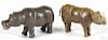 Two Schoenhut painted wood animals with glass eyes, to include a hippopotamus, 9 1/2'' l.
