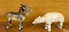 Two Schoenhut painted wood animals with painted eyes, to include a polar bear, 8'' l.