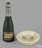 Schoenhut painted wood champagne bottle and spinning plate, bottle - 3 1/4'' h.