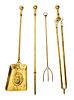 * A Set of English Brass Fireplace Tools, Length of longest 28 1/2 inches.