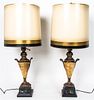 A Pair of Neoclassical Style Gilt Metal Mounted Marble Lamps, Height overall 32 inches.