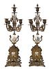 A Pair of Continental Gilt Bronze and Porcelain Five-Light Candelabra, LATE 19TH/EARLY 20TH CENTURY, Height 20 5/8 inches.