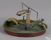George Kellerman tin lithograph wind-up boat, airplane, and zeppelin toy, 8 1/2'' dia.