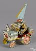Unique Art tin lithograph wind-up Artie the clown car with collapsed box, 7'' l.