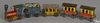 Early American painted tin Clipper five-piece floor train set, engine - 5'' l.