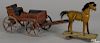 Painted horse drawn Milk wagon pull toy, overall - 17'' l.