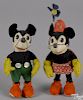 Pair of Steiff Mickey and Minnie Mouse cloth dolls, ca. 1932-1936, both with bright color