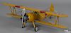 Impressive wood model of a U.S. Navy bi-plane with a pilot and co-pilot, wingspan - 42 1/4''.