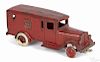 Rare Arcade cast iron Brinks Express Company paneled delivery truck with opening rear door