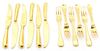 A Group of Silver-Plate Gilt Flatware, 20th Century, the rounded terminals with thread borders, comprising 6 lunch knives 6 lunc