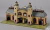 Bing O Gauge train station, large version having an embossed painted tin with sandstone finish