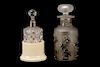 Two Silver Mounted Glass Perfume Scent Bottles