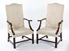 * A Pair of Chippendale Style Mahogany Library Chairs, Height 48 inches.