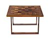 * A Danish Parquetry Low Table, Cado, Height 19 1/2 x width 31 x depth 31 inches.
