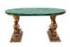 A Renaissance Revival Giltwood and Malachite Low Table, Height 18 3/8 x width 40 1/4 x depth 24 1/8 inches.