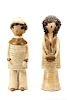 Pair Earthenware Ceramic Figurines, Boy and Girl