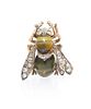 An Antique Silver Topped Gold, Tiger's Eye Quartz and Diamond Bee Pin, 3.20 dwts.