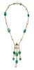 A Yellow Gold, Emerald and Cultured Pearl Necklace, 17.90 dwts.