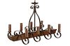 French Provincial Wood and Iron 8-Light Chandelier