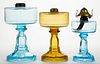LOGAN PRESSED GLASS KEROSENE STAND LAMPS, LOT OF THREE,